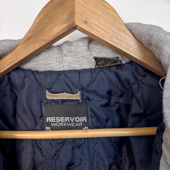 VTG 90s Heavy Double Layered Denim Hoodie Barn Chore Reservoir Workwear Jacket - Picture 5 of 6